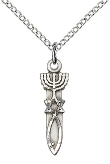 STERLING SILVER MENORAH STAR FISH PENDANT WITH CHAIN - 3/4" x 1/4"