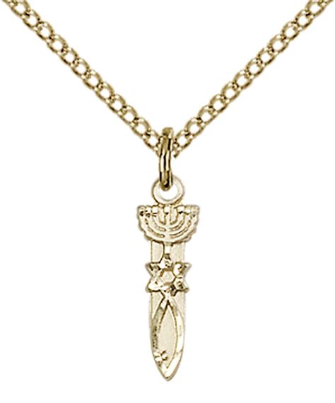 14KT GOLD FILLED MENORAH STAR FISH PENDANT WITH CHAIN - 1/2" x 1/8"