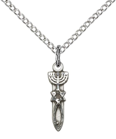 STERLING SILVER MENORAH STAR FISH PENDANT WITH CHAIN - 1/2" x 1/8"
