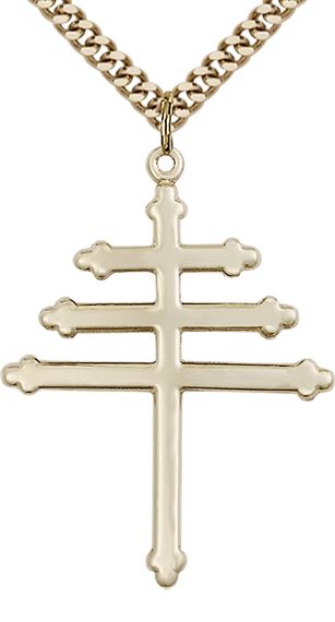 14KT GOLD FILLED MARONITE CROSS PENDANT WITH CHAIN - 1 3/8" x 1 1/8"