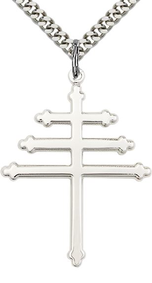 STERLING SILVER MARONITE CROSS PENDANT WITH CHAIN - 1 3/8" x 1 1/8"