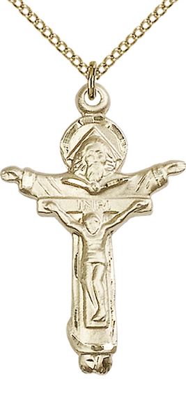 14KT GOLD FILLED TRINITY CRUCIFIX PENDANT WITH CHAIN - 1 3/8" x 7/8"