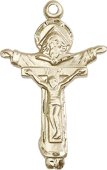 14KT GOLD TRINITY CRUCIFIX MEDAL - 1 3/8" x 7/8"