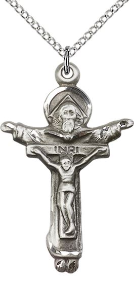 STERLING SILVER TRINITY CRUCIFIX PENDANT WITH CHAIN - 1 3/8" x 7/8"