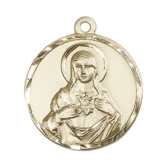 14KT GOLD IMMACULATE HEART OF MARY MEDAL - 1" x 7/8"