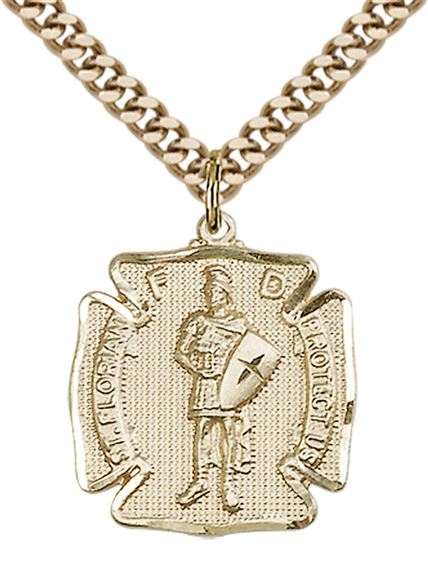 14KT GOLD FILLED ST FLORIAN PENDANT WITH CHAIN - 3/4" x 5/8"