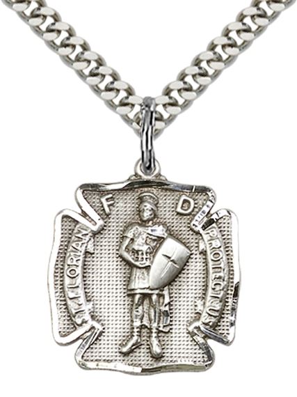 STERLING SILVER ST FLORIAN PENDANT WITH CHAIN - 3/4" x 5/8"