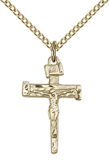 14KT GOLD FILLED NAIL CRUCIFIX PENDANT WITH CHAIN - 3/4" x 1/2"