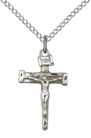 STERLING SILVER NAIL CRUCIFIX PENDANT WITH CHAIN - 3/4" x 1/2"