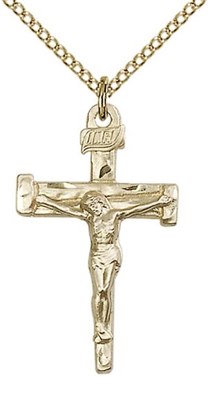 14KT GOLD FILLED NAIL CRUCIFIX PENDANT WITH CHAIN - 1" x 5/8"
