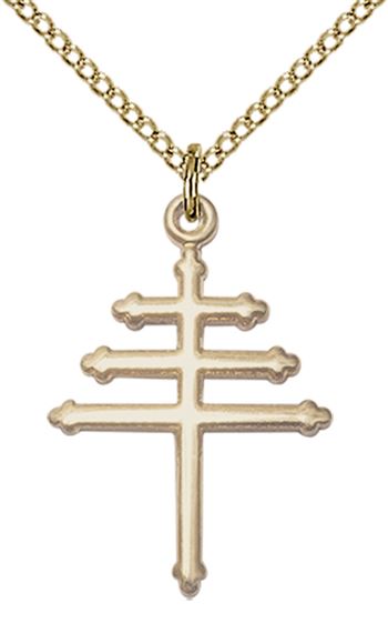 14KT GOLD FILLED MARONITE CROSS PENDANT WITH CHAIN - 7/8" x 5/8"