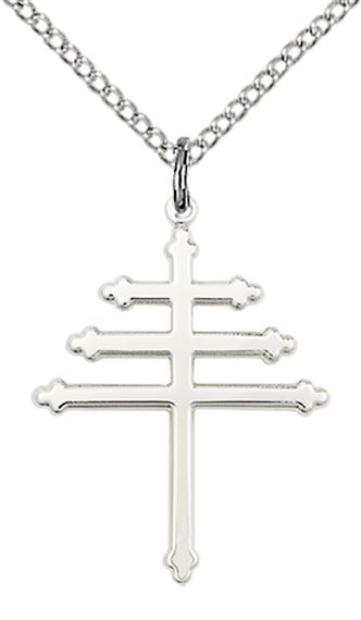 STERLING SILVER MARONITE CROSS PENDANT WITH CHAIN - 7/8" x 5/8"