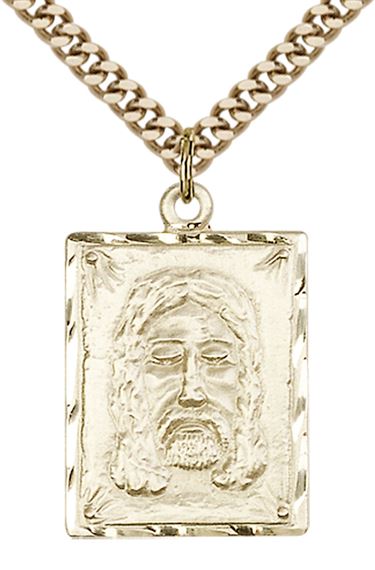 14KT GOLD FILLED HOLY FACE PENDANT WITH CHAIN - 1" x 5/8"