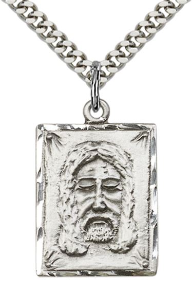 STERLING SILVER HOLY FACE PENDANT WITH CHAIN - 1" x 5/8"