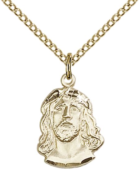 14KT GOLD FILLED ECCE HOMO PENDANT WITH CHAIN - 5/8" x 3/8"