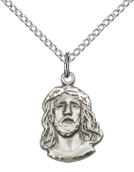 STERLING SILVER ECCE HOMO PENDANT WITH CHAIN - 5/8" x 3/8"