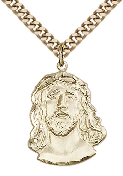 14KT GOLD FILLED ECCE HOMO PENDANT WITH CHAIN - 7/8" x 5/8"