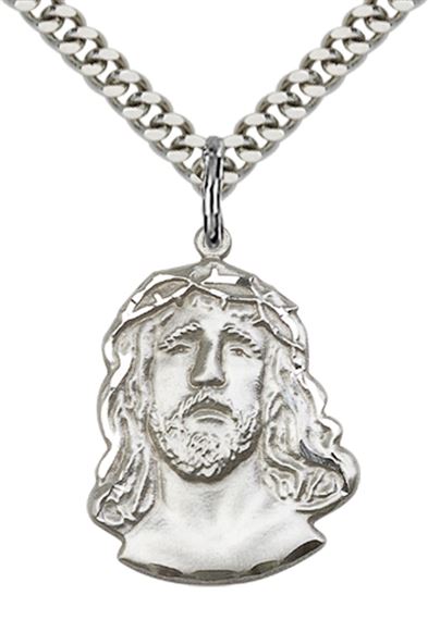 STERLING SILVER ECCE HOMO PENDANT WITH CHAIN - 7/8" x 5/8"