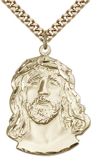 14KT GOLD FILLED ECCE HOMO PENDANT WITH CHAIN - 1 1/8" x 7/8"