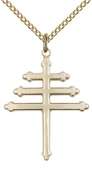 14KT GOLD FILLED MARONITE CROSS PENDANT WITH CHAIN - 1" x 3/4"