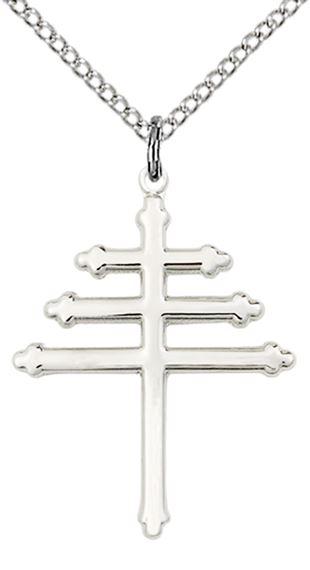 STERLING SILVER MARONITE CROSS PENDANT WITH CHAIN - 1" x 3/4"