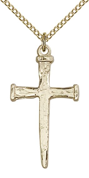 14KT GOLD FILLED NAIL CROSS PENDANT WITH CHAIN - 1 1/8" x 5/8"