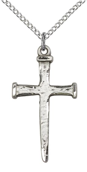 STERLING SILVER NAIL CROSS PENDANT WITH CHAIN - 1 1/8" x 5/8"