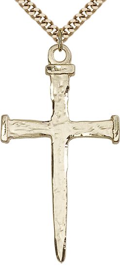 14KT GOLD FILLED NAIL CROSS PENDANT WITH CHAIN - 2" x 1"