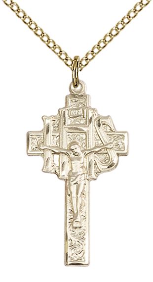 14KT GOLD FILLED CRUCIFIX-IHS PENDANT WITH CHAIN