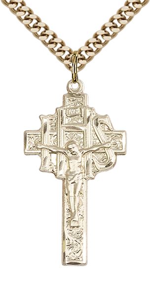 14KT GOLD FILLED CRUCIFIX-IHS PENDANT WITH CHAIN