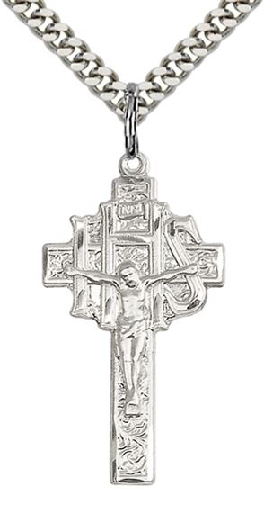 STERLING SILVER CRUCIFIX-IHS PENDANT WITH CHAIN