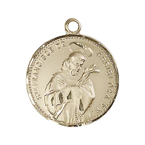 14KT GOLD ST FRANCIS OF ASSISI MEDAL - 7/8" x 3/4"