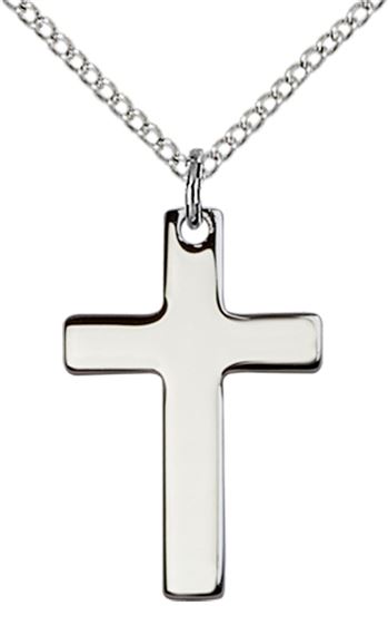 STERLING SILVER CROSS PENDANT WITH CHAIN - 7/8" x 1/2"