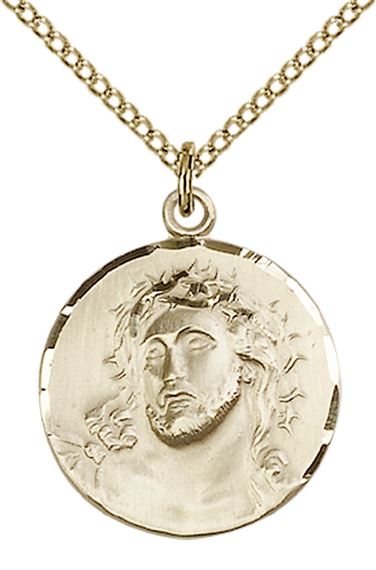 14KT GOLD FILLED ECCE HOMO PENDANT WITH CHAIN - 3/4" x 3/4"