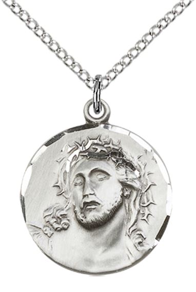 STERLING SILVER ECCE HOMO PENDANT WITH CHAIN - 3/4" x 3/4"