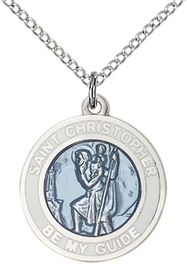 STERLING SILVER ST CHRISTOPHER PENDANT WITH CHAIN - 3/4" x 5/8"