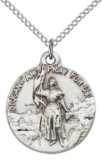 STERLING SILVER ST JOAN OF ARC PENDANT WITH CHAIN - 7/8" x 3/4"