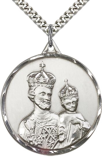 STERLING SILVER ST JOSEPH PENDANT WITH CHAIN - 1 3/8" x 1 1/4"