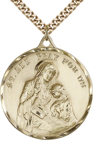 14KT GOLD FILLED ST ANN PENDANT WITH CHAIN - 1 3/8" x 1 1/8"