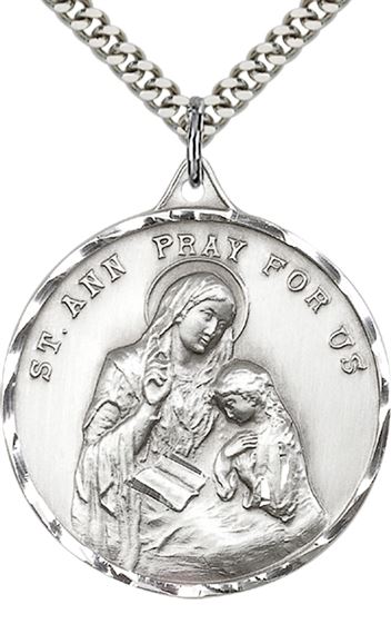 STERLING SILVER ST ANN PENDANT WITH CHAIN - 1 3/8" x 1 1/8"