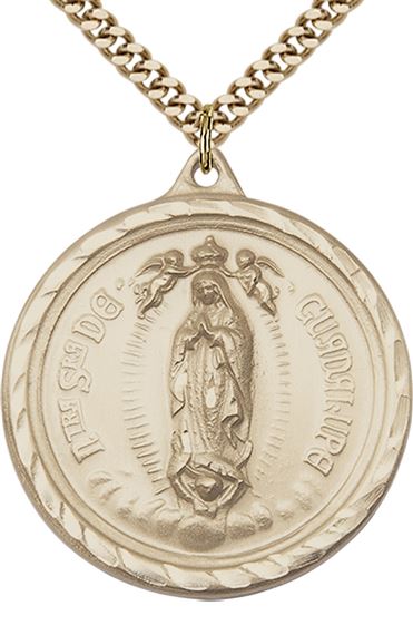14KT GOLD FILLED OUR LADY OF GUADALUPE PENDANT WITH CHAIN - 1 3/8" x 1 1/4"