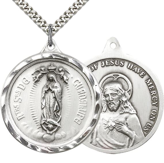 STERLING SILVER OUR LADY OF GUADALUPE PENDANT WITH CHAIN - 1 3/8" x 1 1/4"