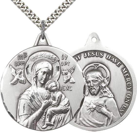 STERLING SILVER OUR LADY OF PERPETUAL HELP PENDANT WITH CHAIN - 1 3/8" x 1 1/4"