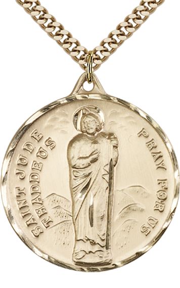 14KT GOLD FILLED ST JUDE PENDANT WITH CHAIN - 1 3/8" x 1 1/8"