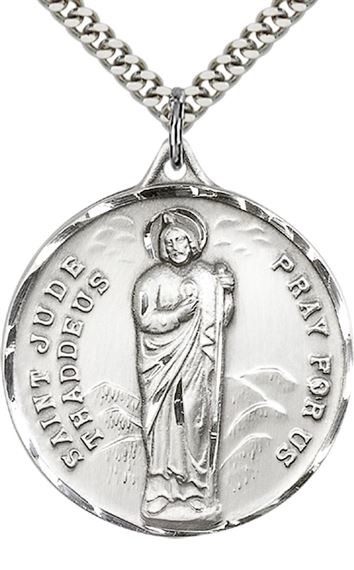 STERLING SILVER ST JUDE PENDANT WITH CHAIN - 1 3/8" x 1 1/8"