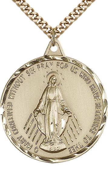 14KT GOLD FILLED MIRACULOUS PENDANT WITH CHAIN - 1 3/8" x 1 1/4"