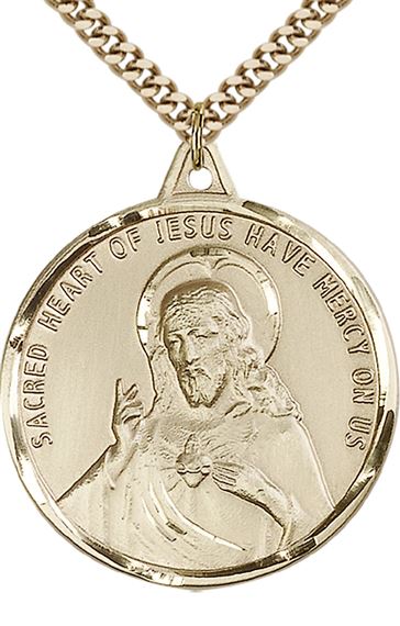 14KT GOLD FILLED SCAPULAR PENDANT WITH CHAIN - 1 3/8" x 1 1/4"
