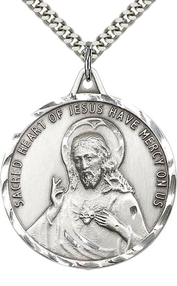 STERLING SILVER SCAPULAR PENDANT WITH CHAIN - 1 3/8" x 1 1/4"