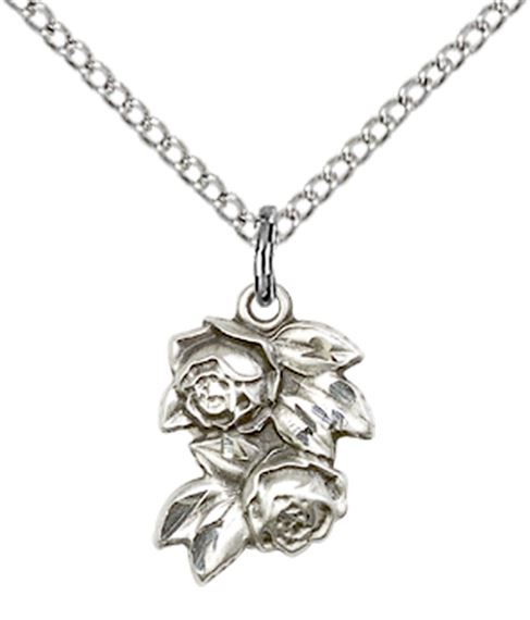 STERLING SILVER ROSE PENDANT WITH CHAIN - 1/2" x 3/8"