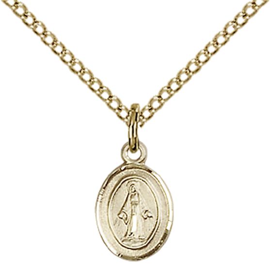 14KT GOLD FILLED MIRACULOUS PENDANT WITH CHAIN - 3/8" x 1/4"
